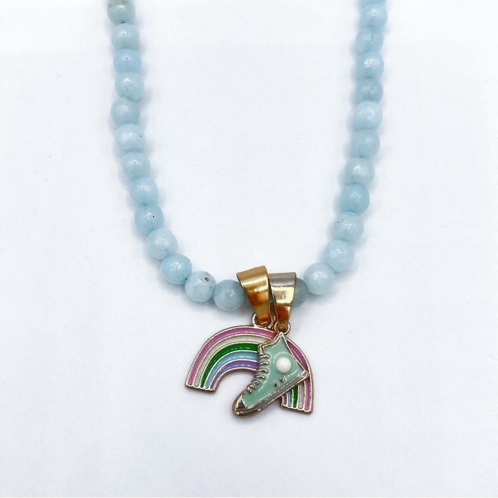 Blue bright blue morganite stones and enamel pendants